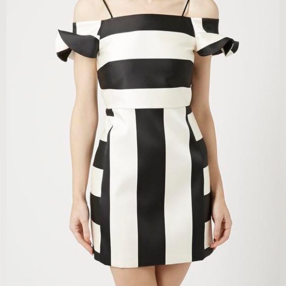 Topshop Silk Striped Off the shoulder Dress